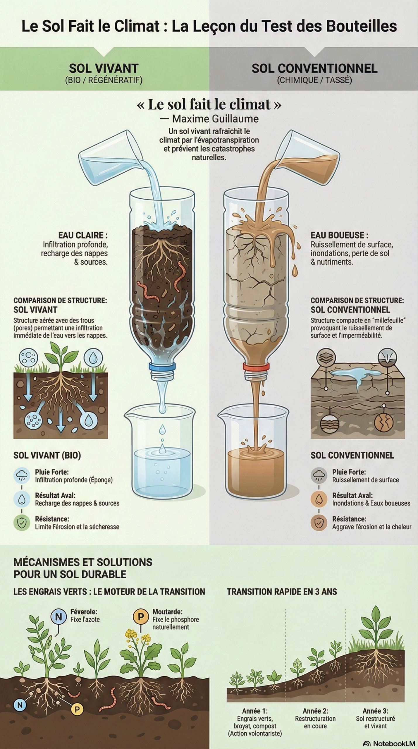 Infographie : Le test des deux bouteilles - Sol vivant vs conventionnel
